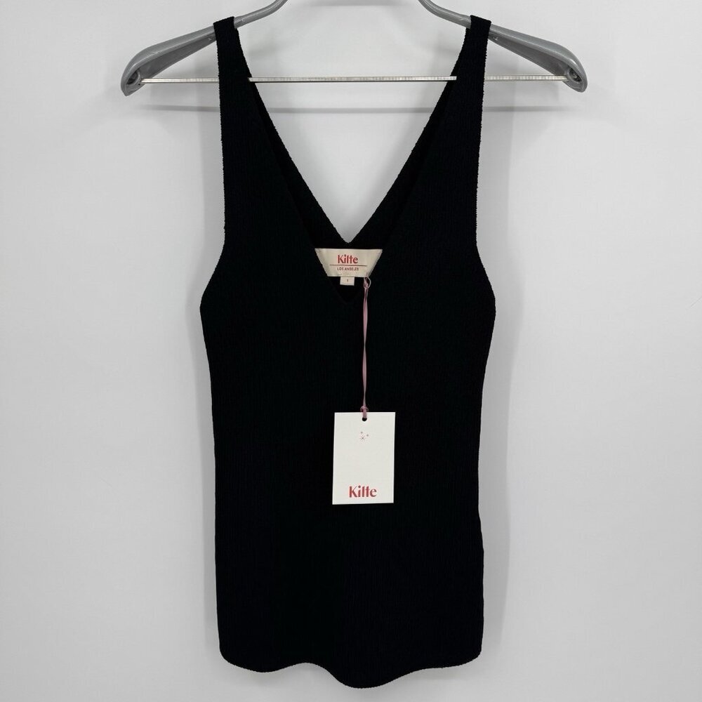 Kilte Collection The Katherine Rib Knit Tank Top size 1 S in Black Rayon